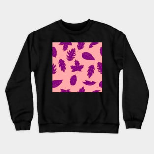 Leaves Pattern - Red and Purple on Pink Crewneck Sweatshirt